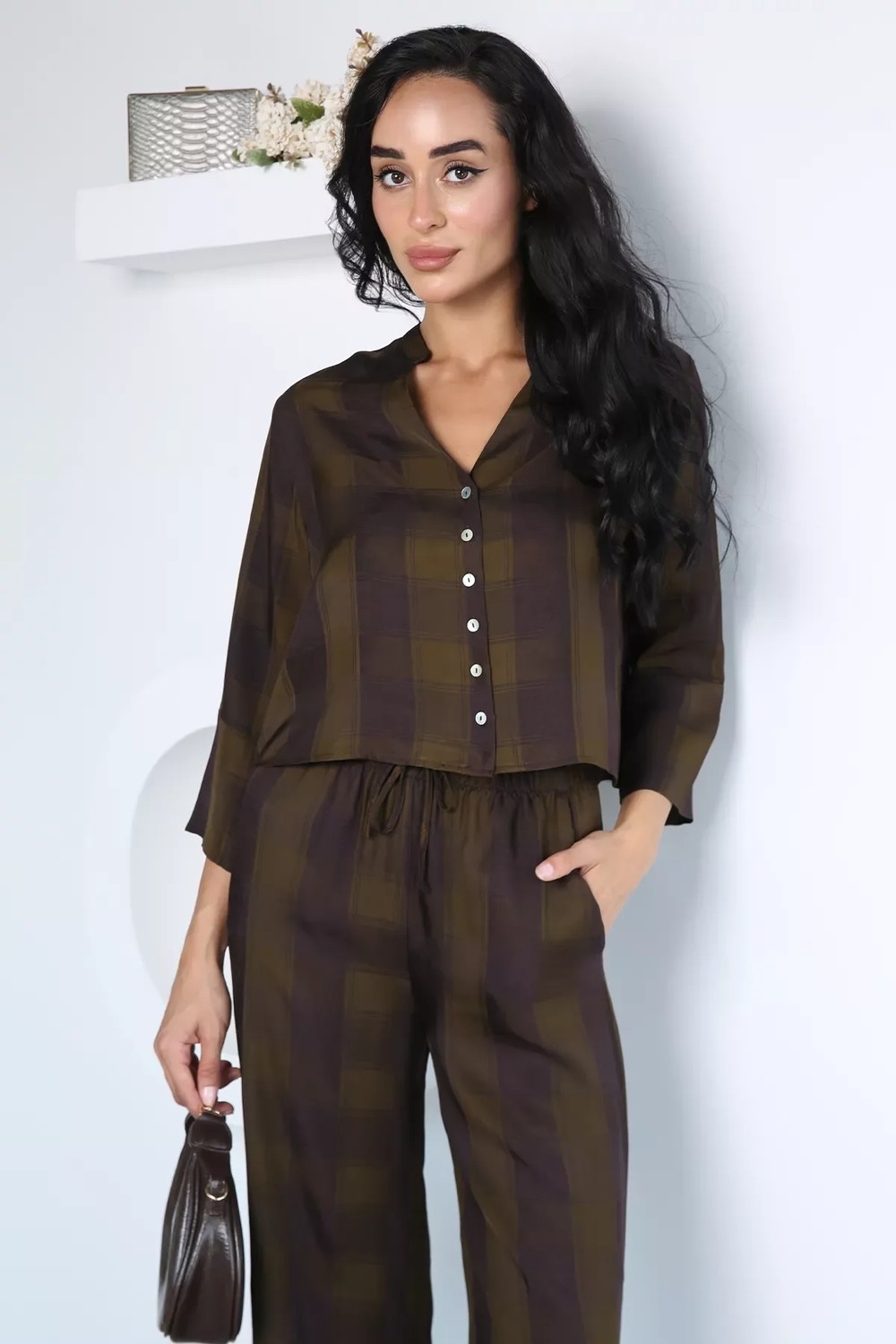 Gülseli Kadın Ekose Desenli Bluz Pantolon Ikili Takım P-00022950 görsel 4