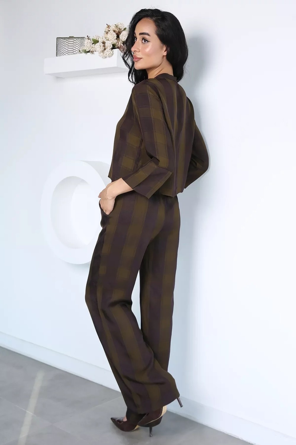 Gülseli Kadın Ekose Desenli Bluz Pantolon Ikili Takım P-00022950 görsel 5