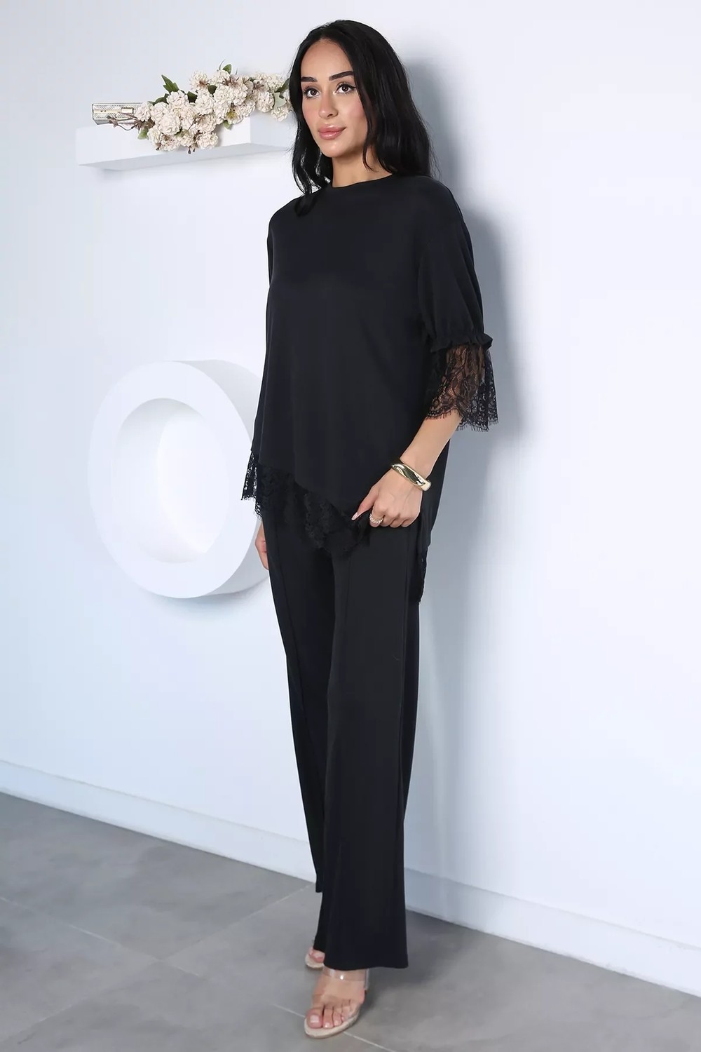 Gülseli Dantel Detaylı Bluz Pantolon Kubra Modal Ikili Takım P-00022940 görsel 3