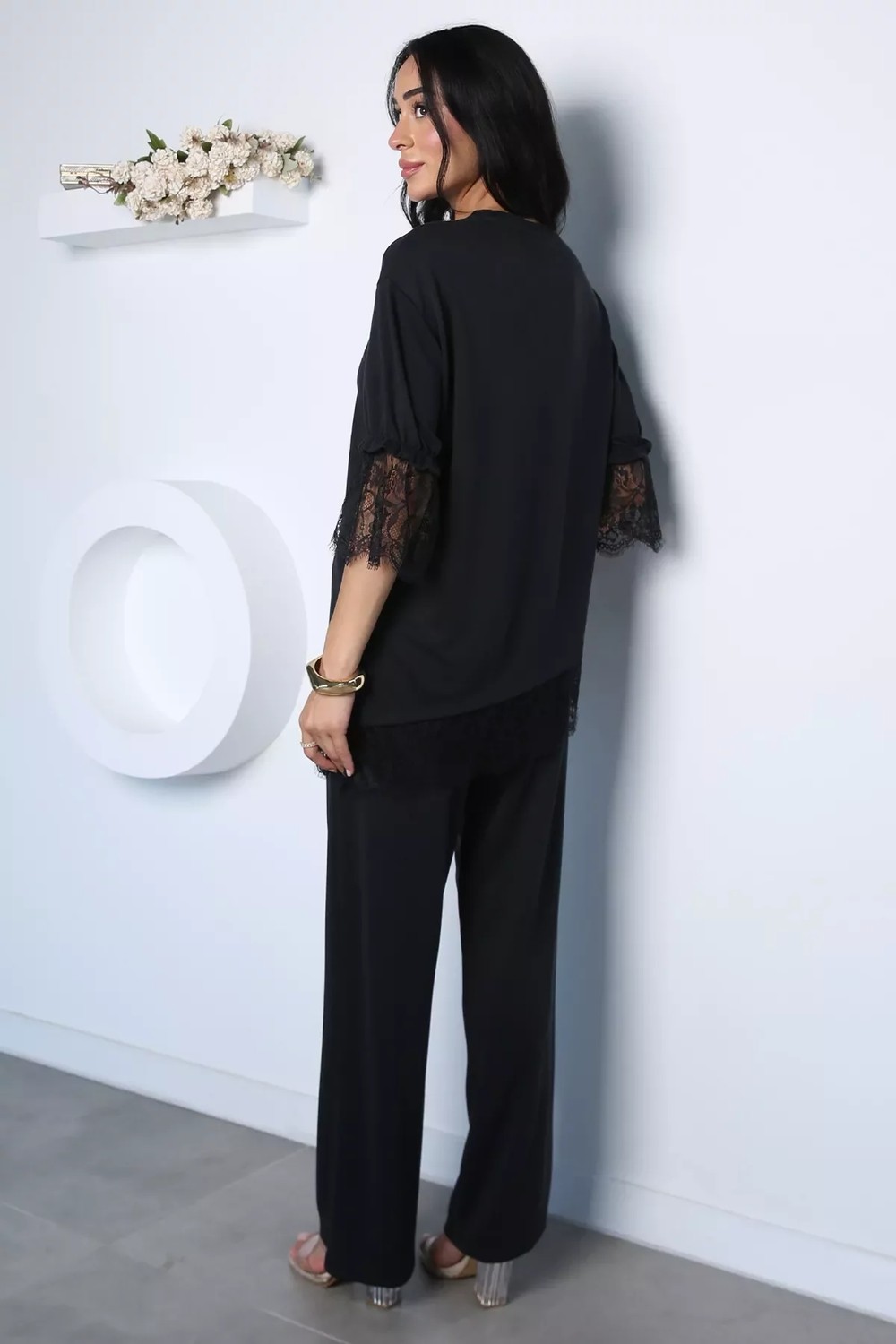 Gülseli Dantel Detaylı Bluz Pantolon Kubra Modal Ikili Takım P-00022940 görsel 4