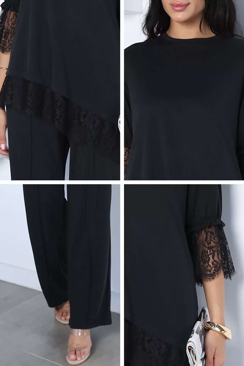 Gülseli Dantel Detaylı Bluz Pantolon Kubra Modal Ikili Takım P-00022940 görsel 5