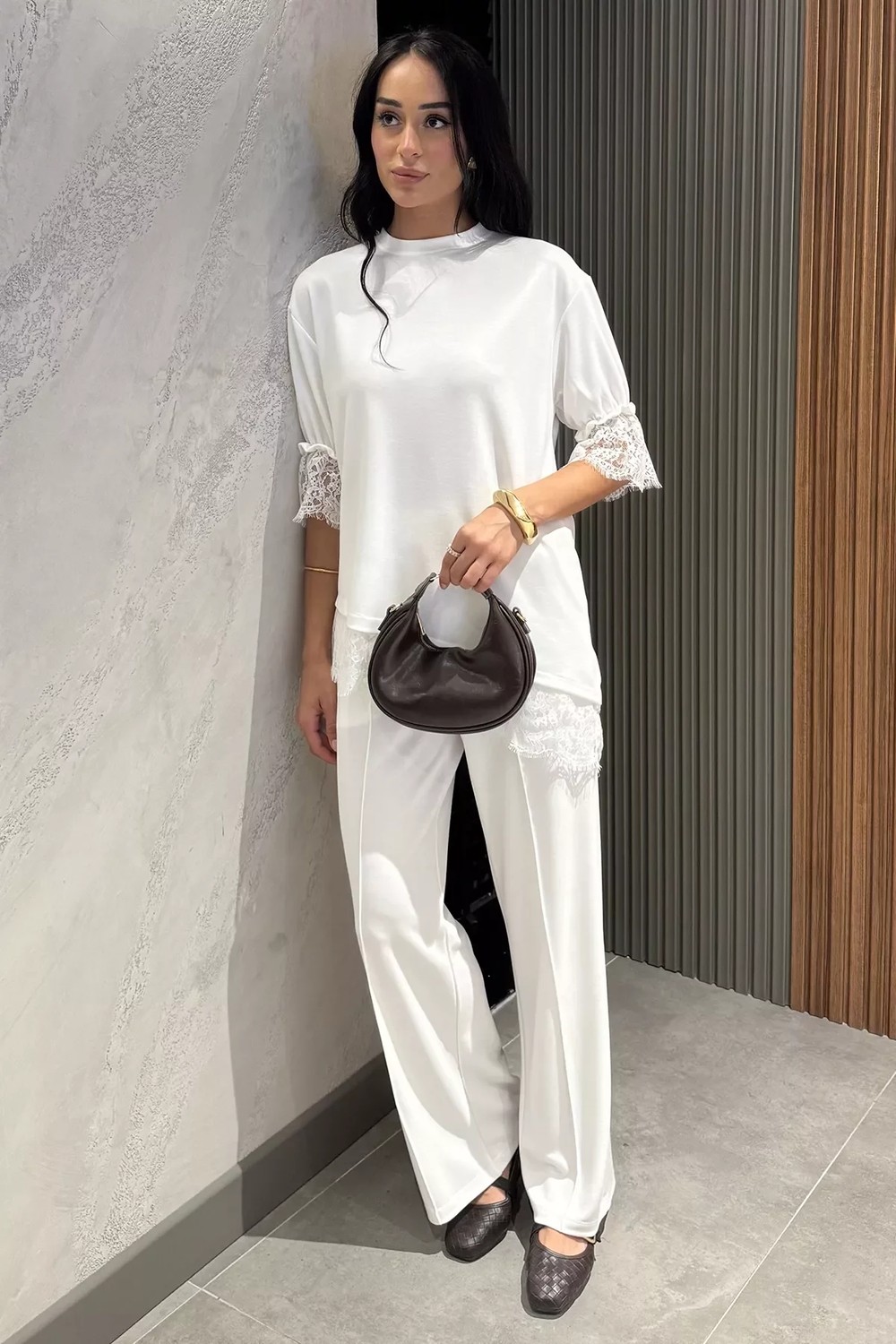 Gülseli Dantel Detaylı Bluz Pantolon Kubra Modal Ikili Takım P-00022940