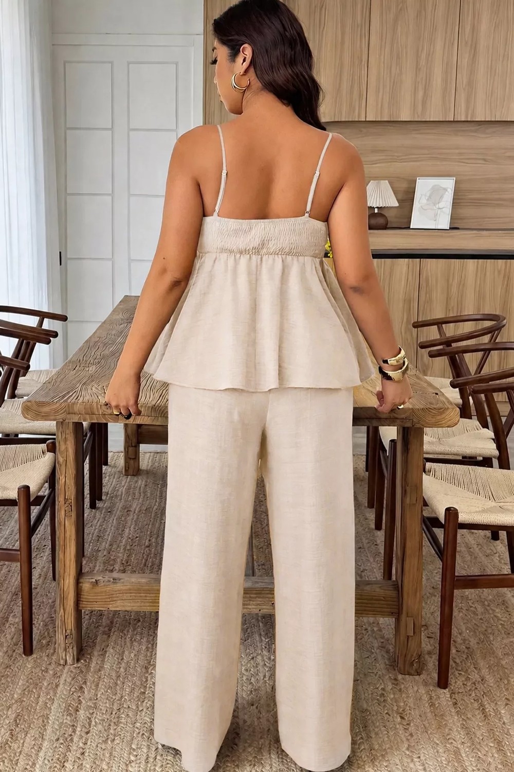 Gülseli Kadın Ayarlanabilir Askılı Gül Figürlü Bluz Bel Lastikli Pantolon Ikili Takım P-00022925 görsel 2