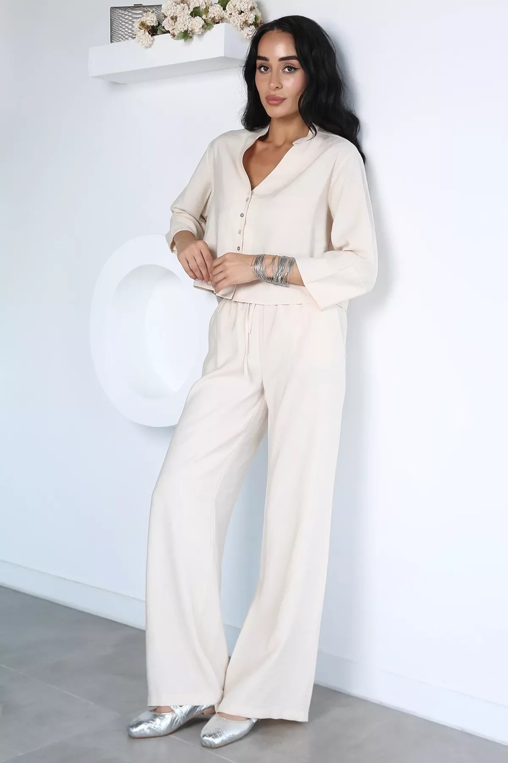Gülseli Crop Gömlek Pantolon Ikili Takım P-00022934