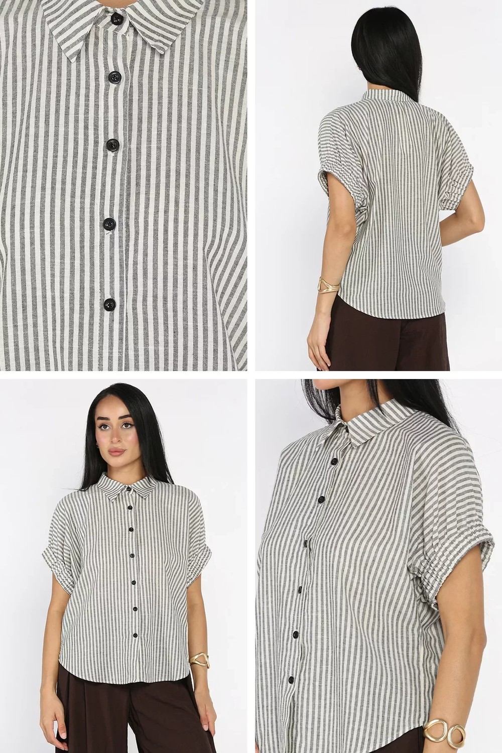 Gülseli Kol Lastıklı Kısa Gömlek P-00022806 görsel 2