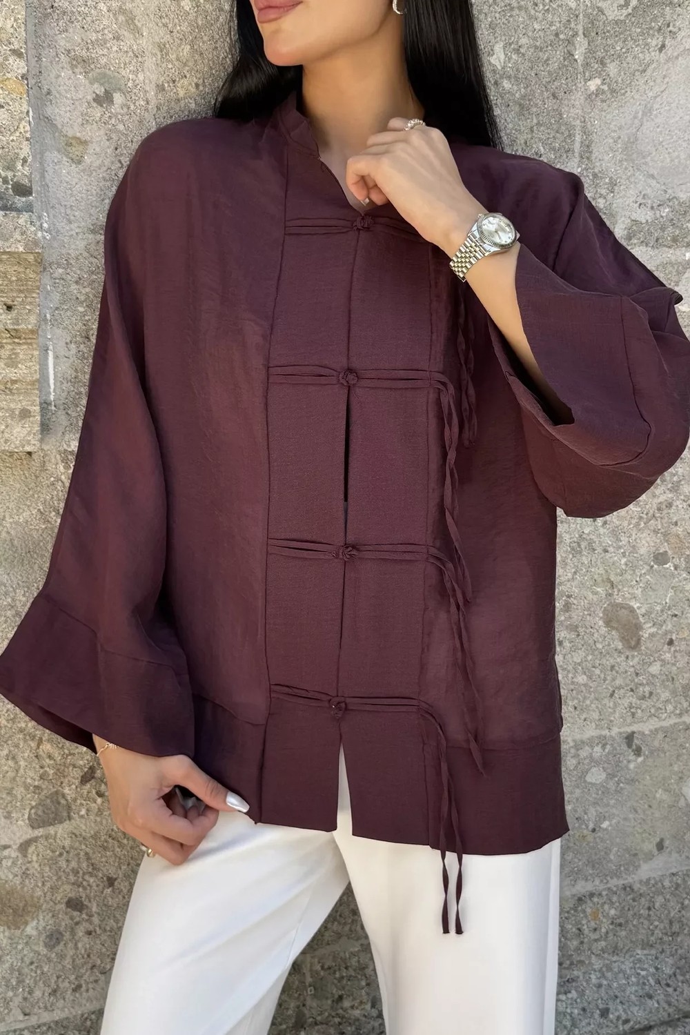 Gülseli Kadın Tarz Düğme Detaylı Salaş Gömlek P-00022909 görsel 7