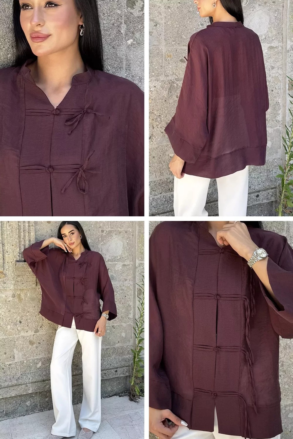 Gülseli Kadın Tarz Düğme Detaylı Salaş Gömlek P-00022909 görsel 8