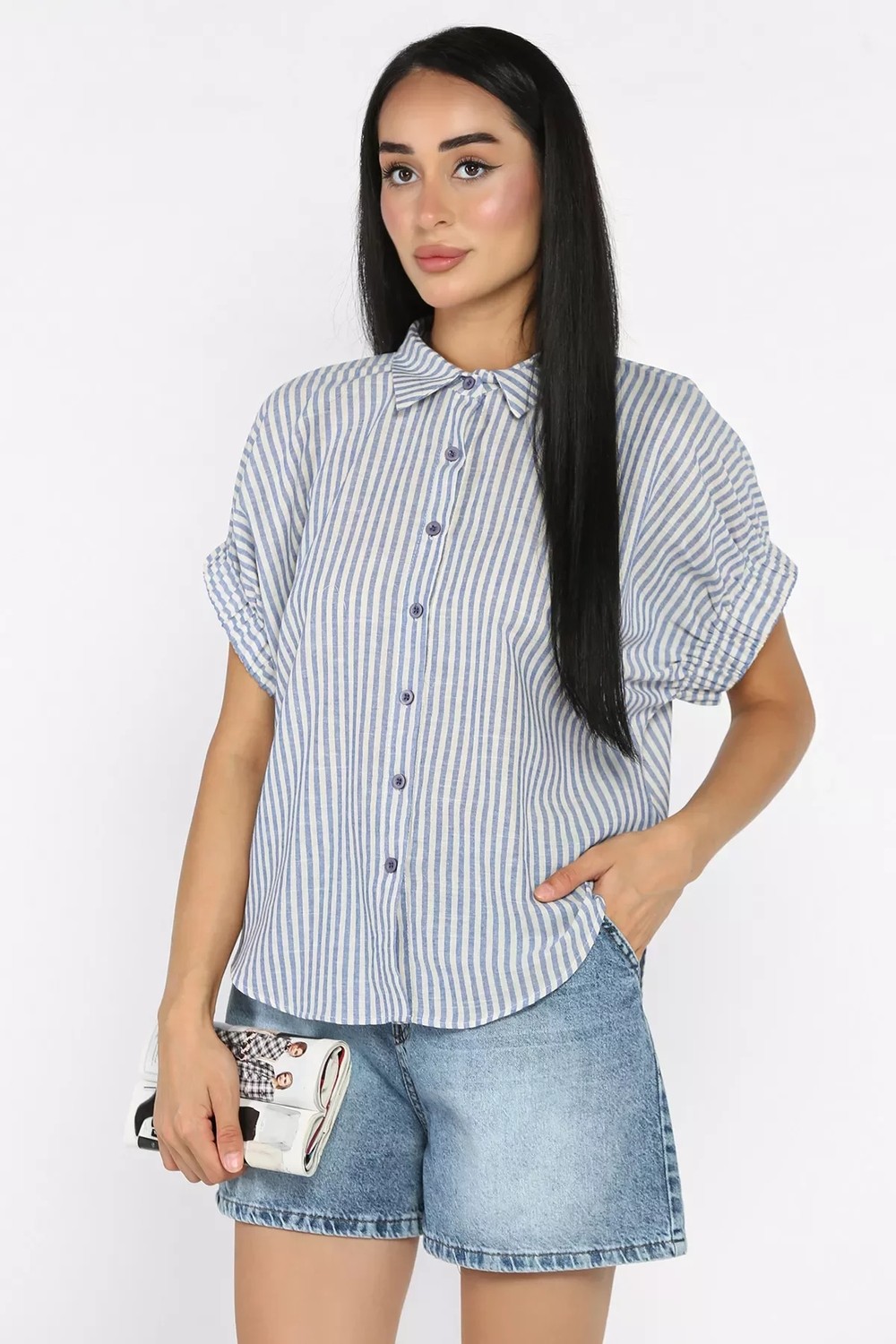 Gülseli Kol Lastıklı Kısa Gömlek P-00022806 görsel 6
