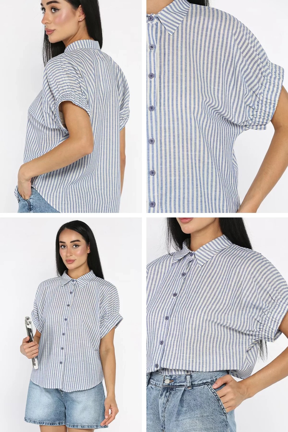 Gülseli Kol Lastıklı Kısa Gömlek P-00022806 görsel 7