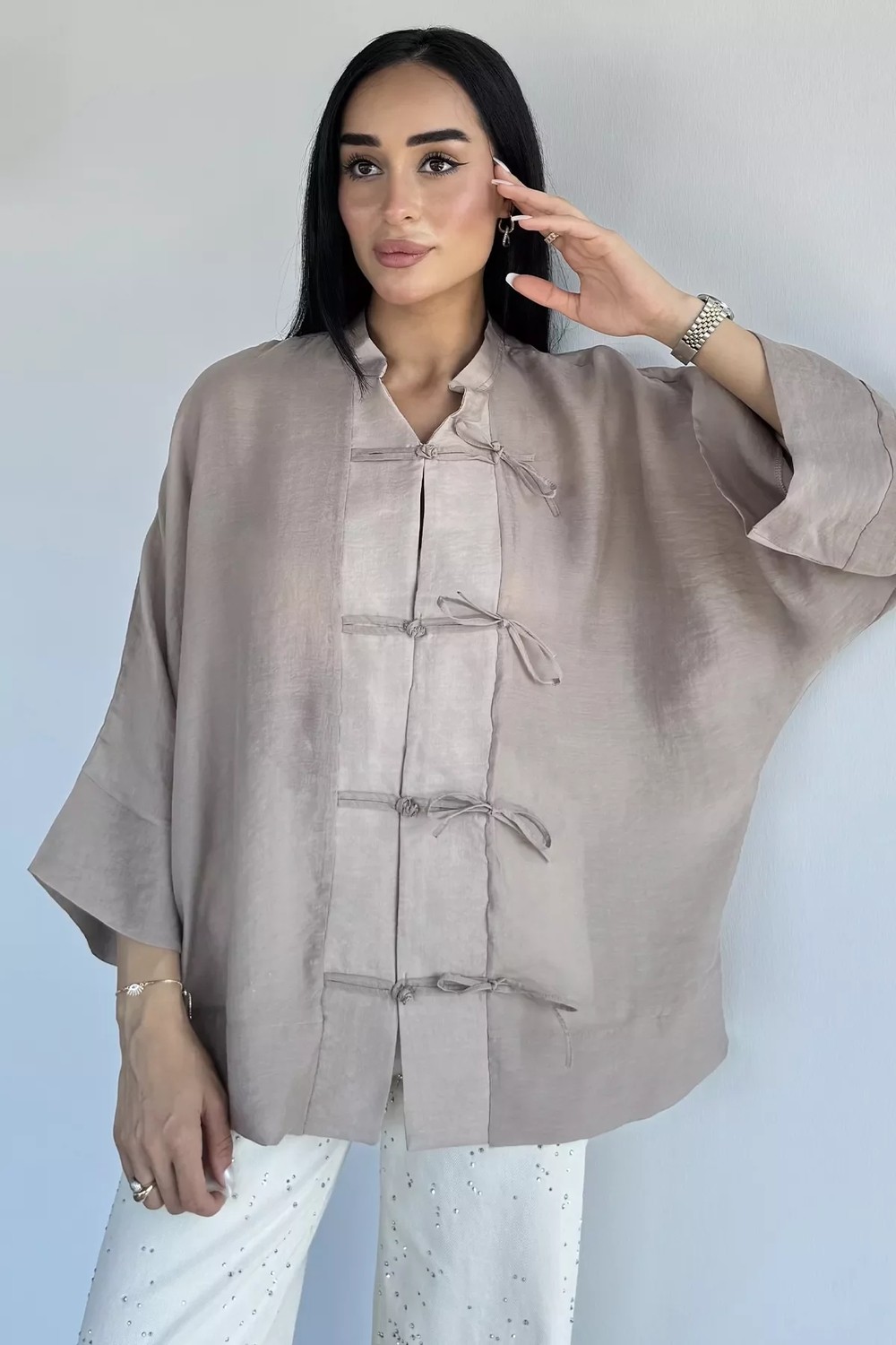 Gülseli Kadın Tarz Düğme Detaylı Salaş Gömlek P-00022909