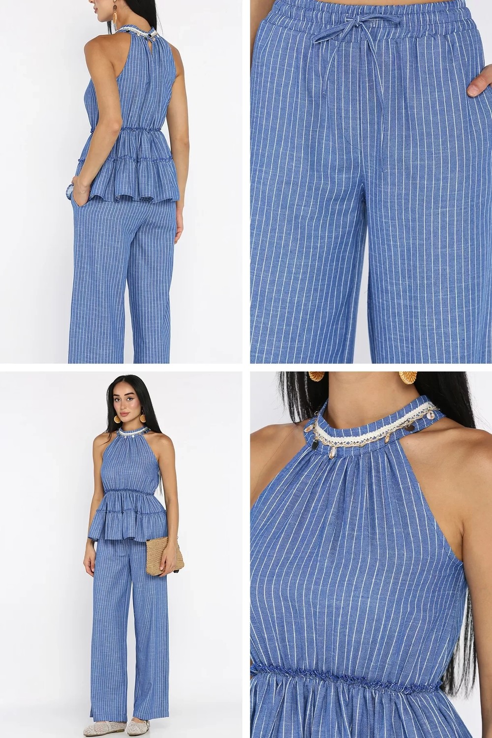 Gülseli Çizgili Bel Lastikli Bluz Pantolon Ikili Takım P-00022805 görsel 2