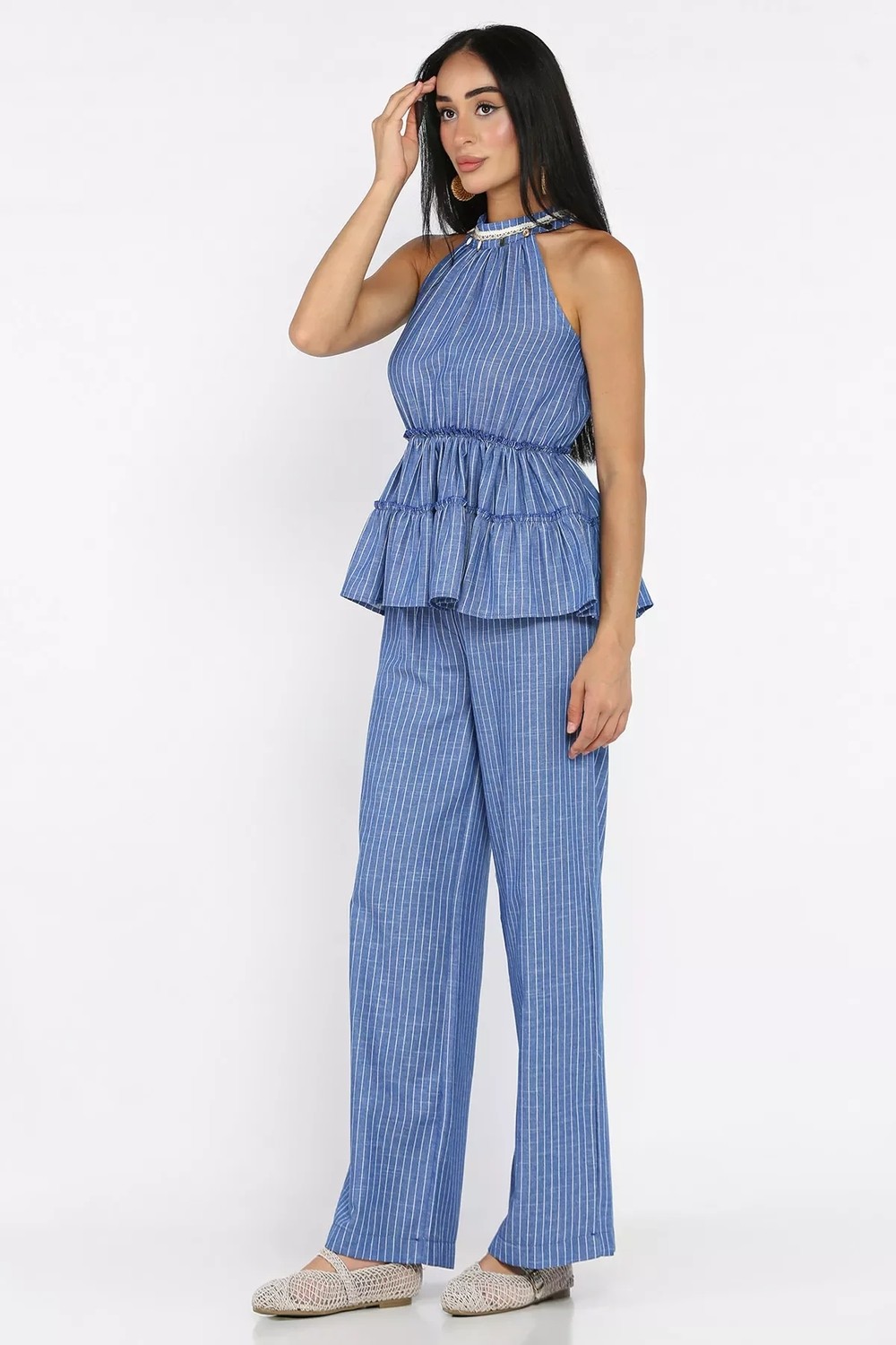 Gülseli Çizgili Bel Lastikli Bluz Pantolon Ikili Takım P-00022805 görsel 3