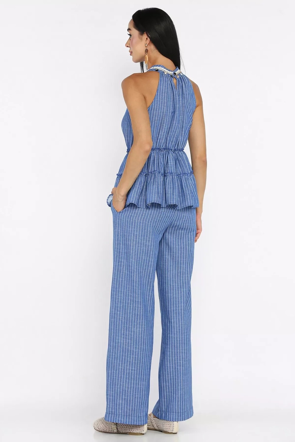 Gülseli Çizgili Bel Lastikli Bluz Pantolon Ikili Takım P-00022805 görsel 5