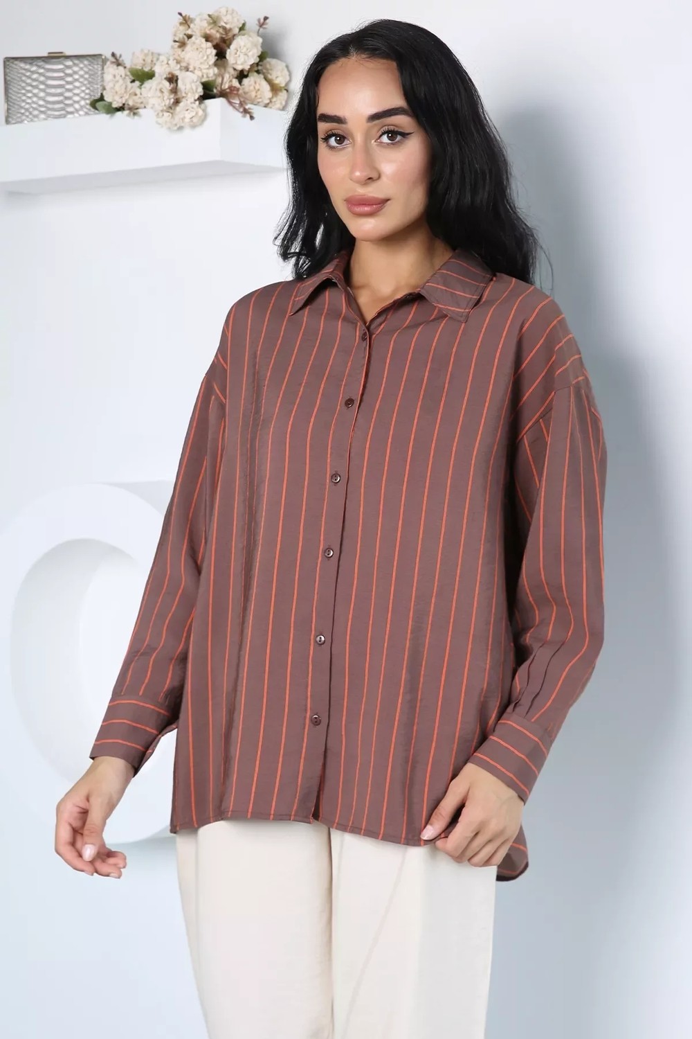Gülseli Kadın Çizgili Salaş Gömlek P-00022978