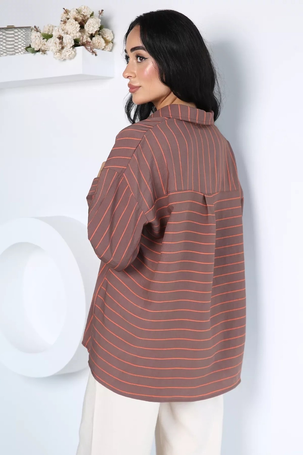Gülseli Kadın Çizgili Salaş Gömlek P-00022978 görsel 4