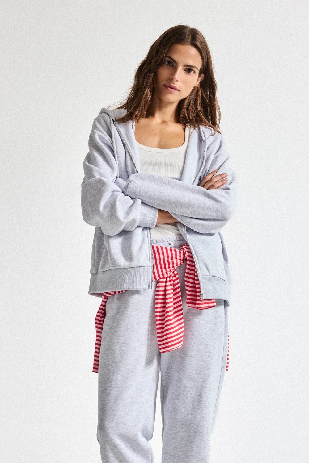 DeFacto Relax Fit Kapüşonlu Basic Düz Kalın Sweatshirt Kumaşı Hırka C1809AX26WN görsel 3