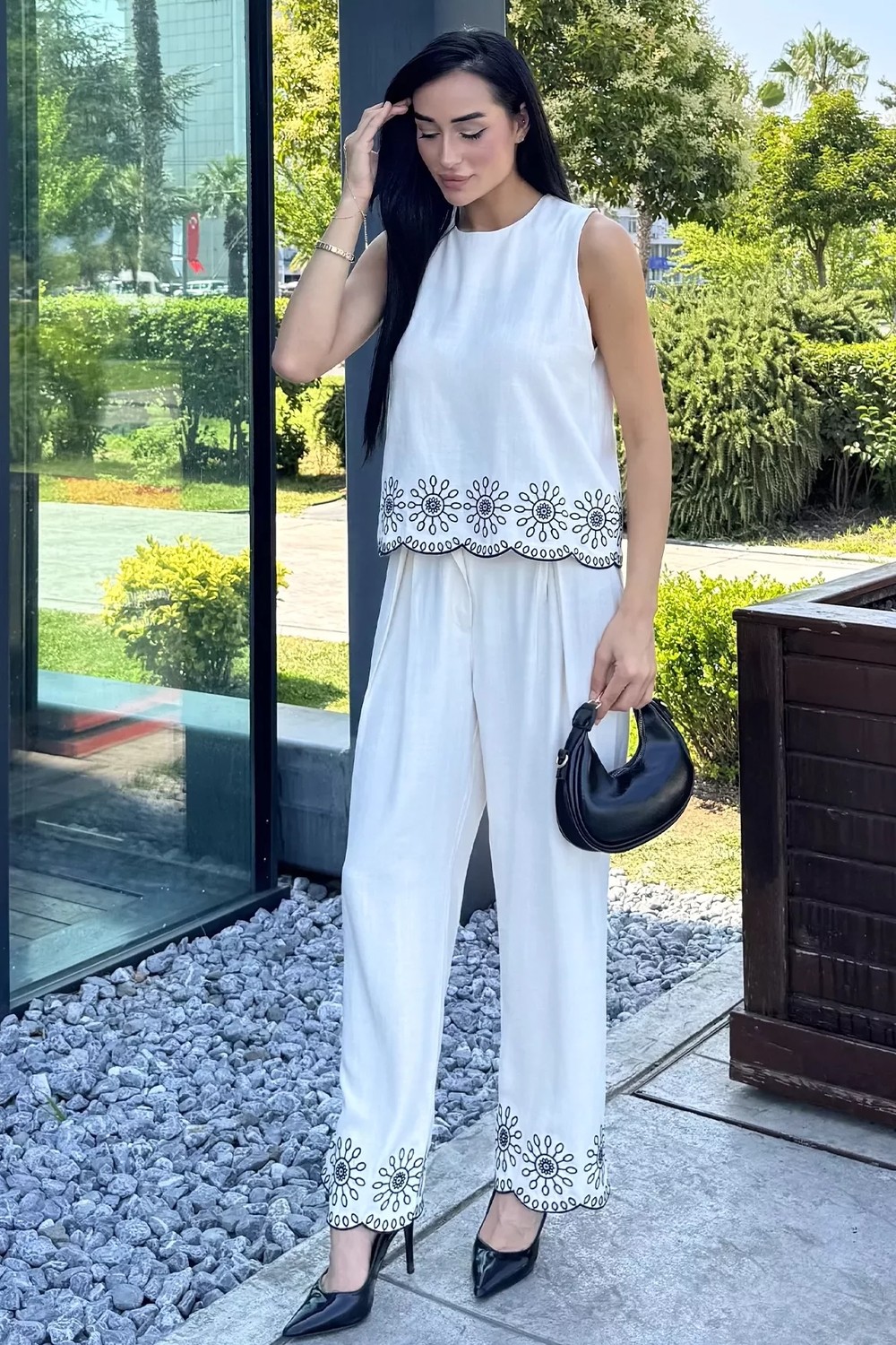 Gülseli Işlemeli Bluz Pantolon Ikili Takım P-00022663 görsel 2