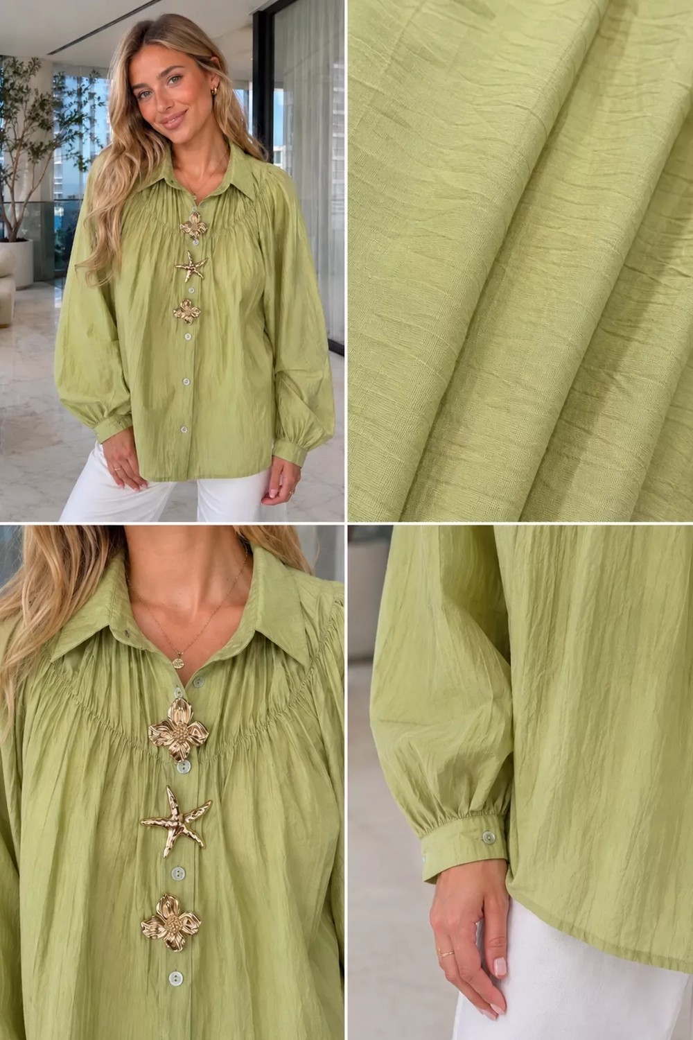 Gülseli Kadın Aksesuarlı Uzun Kol Gömlek P-00022660 görsel 4