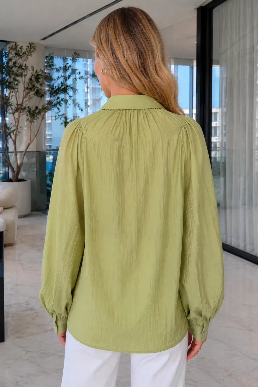 Gülseli Kadın Aksesuarlı Uzun Kol Gömlek P-00022660 görsel 5