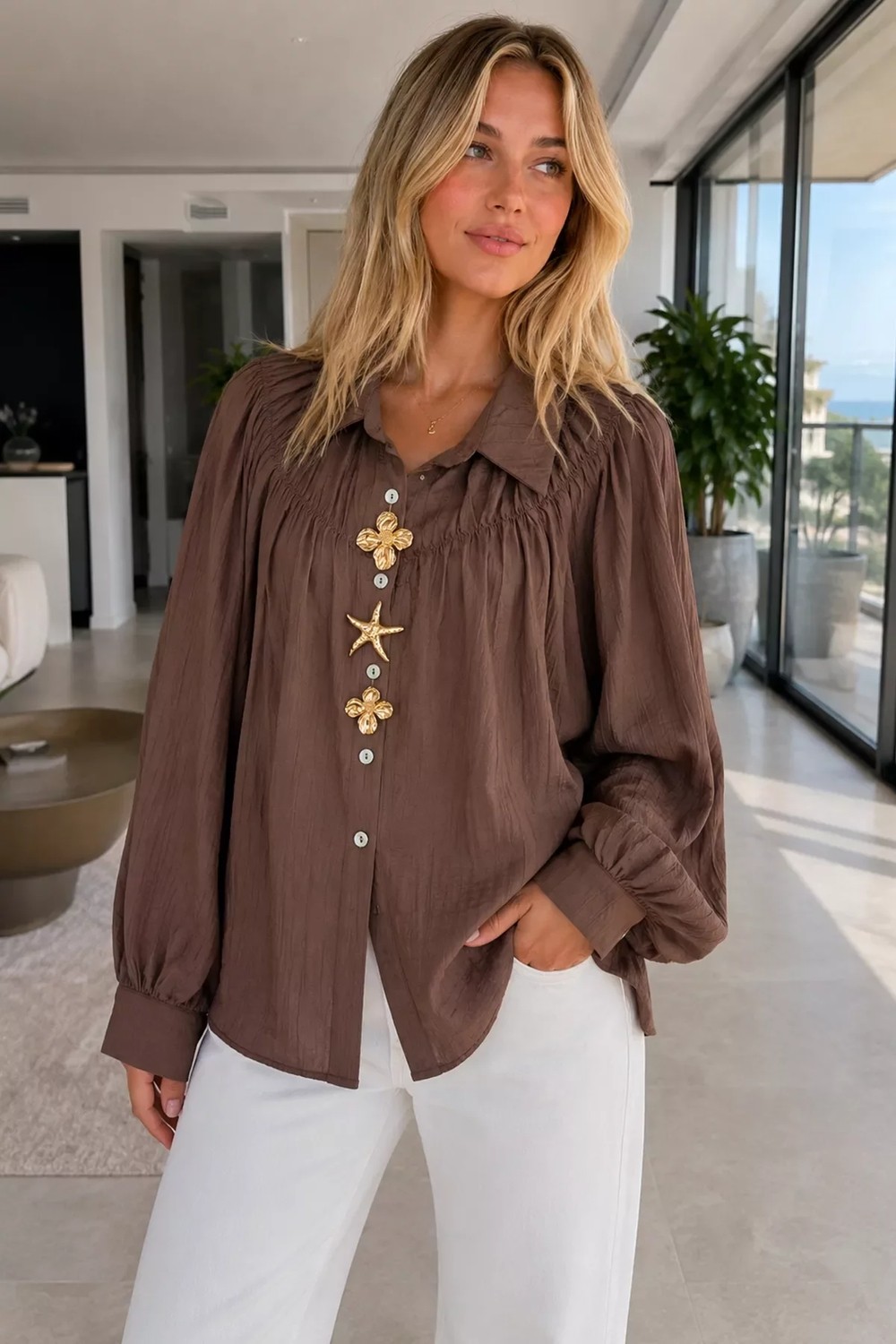 Gülseli Kadın Aksesuarlı Uzun Kol Gömlek P-00022660 görsel 6