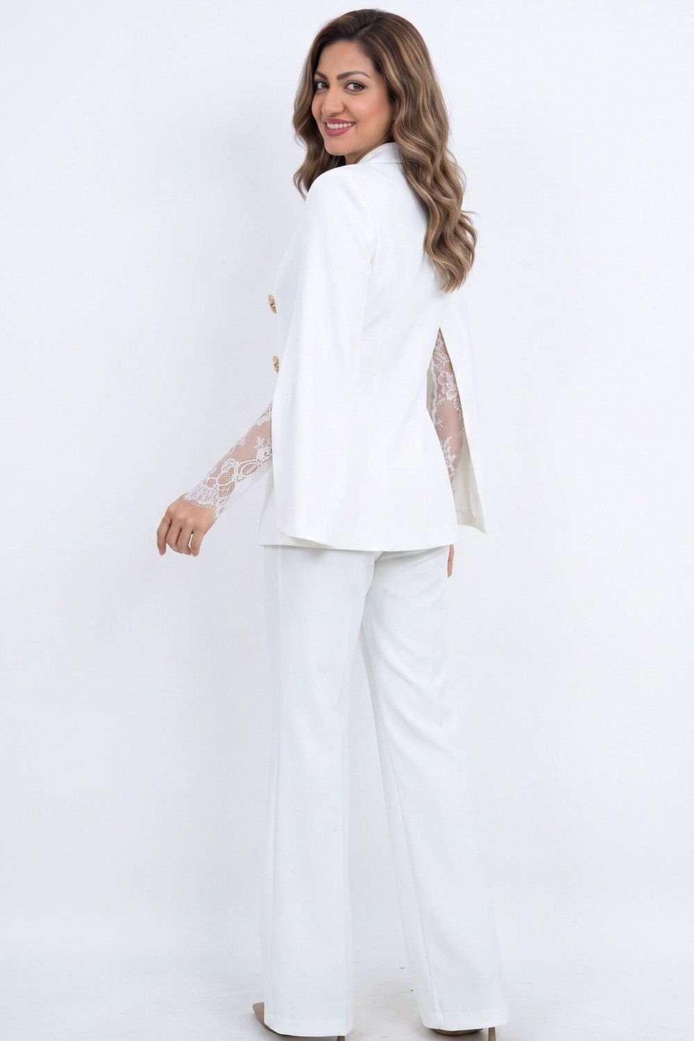 Zishan Fashion Kadın Krep Ceket Pantolon Ikili Takım, Pelerin Kol Dantel Detaylı Şık Büyük Beden Abiye Takım 36011 görsel 4