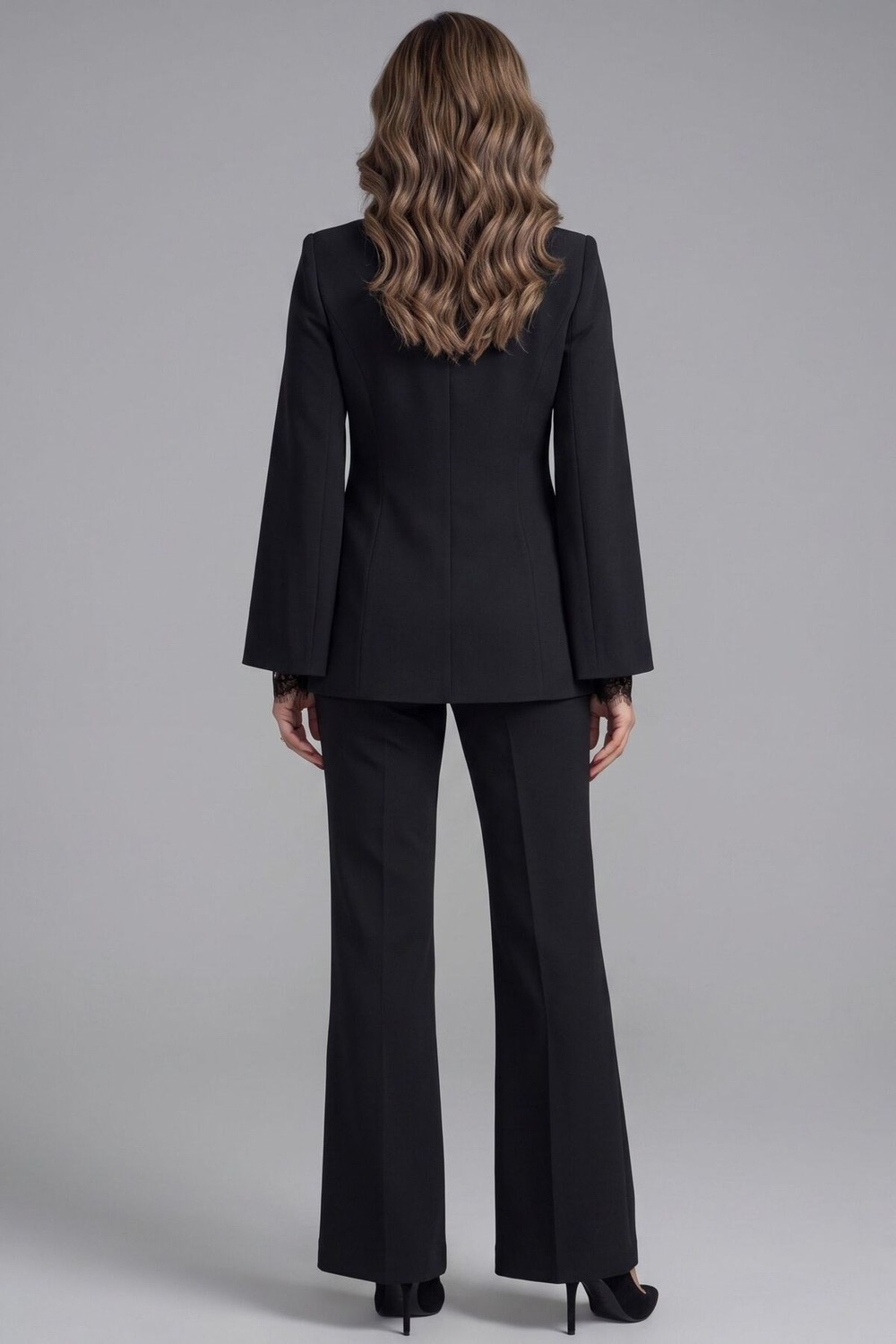 Zishan Fashion Kadın Krep Ceket Pantolon Ikili Takım, Pelerin Kol Dantel Detaylı Şık Büyük Beden Abiye Takım 36011 görsel 8