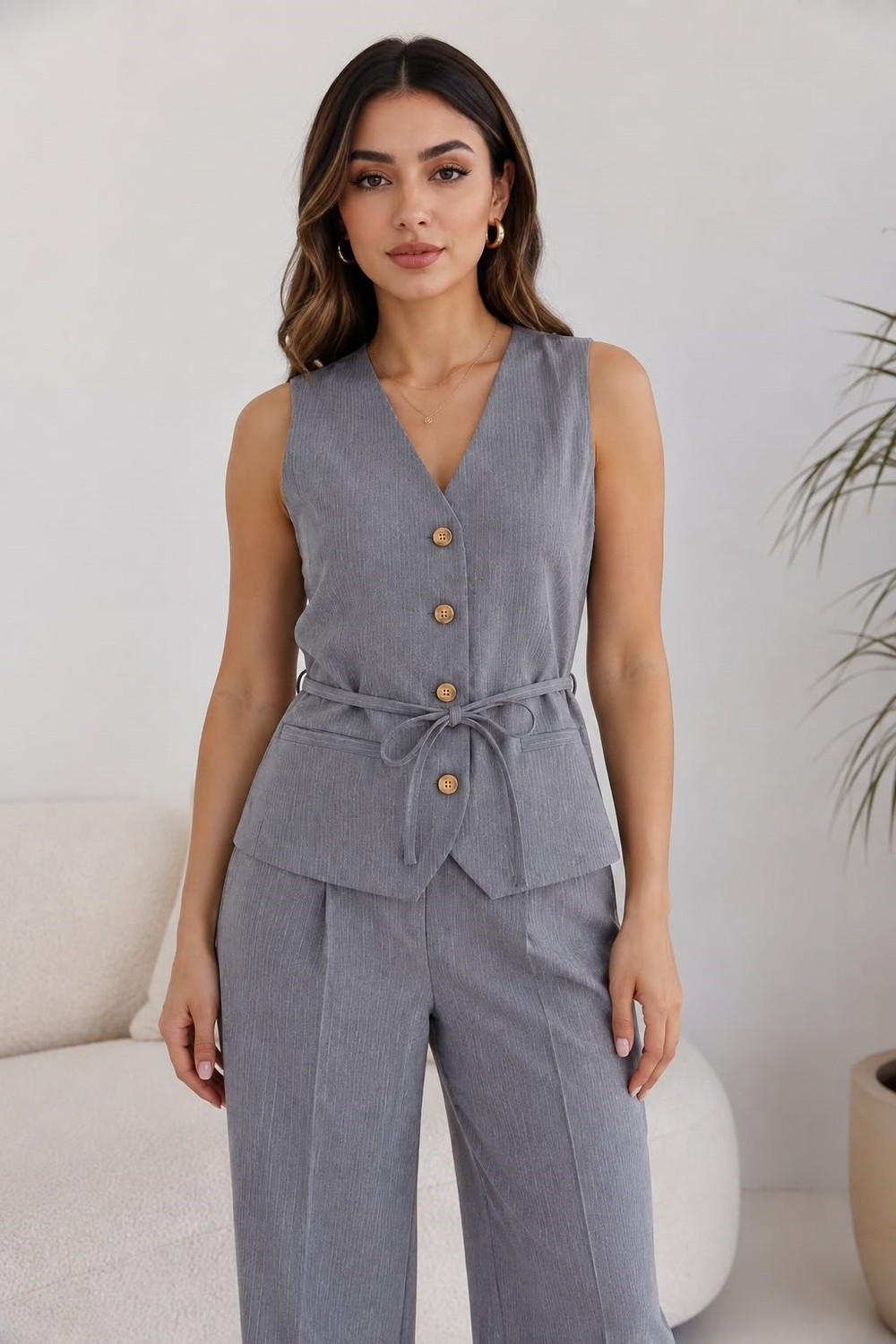 Only Kadın Onlnıva S/l Belt Gri Yelek - 15376495