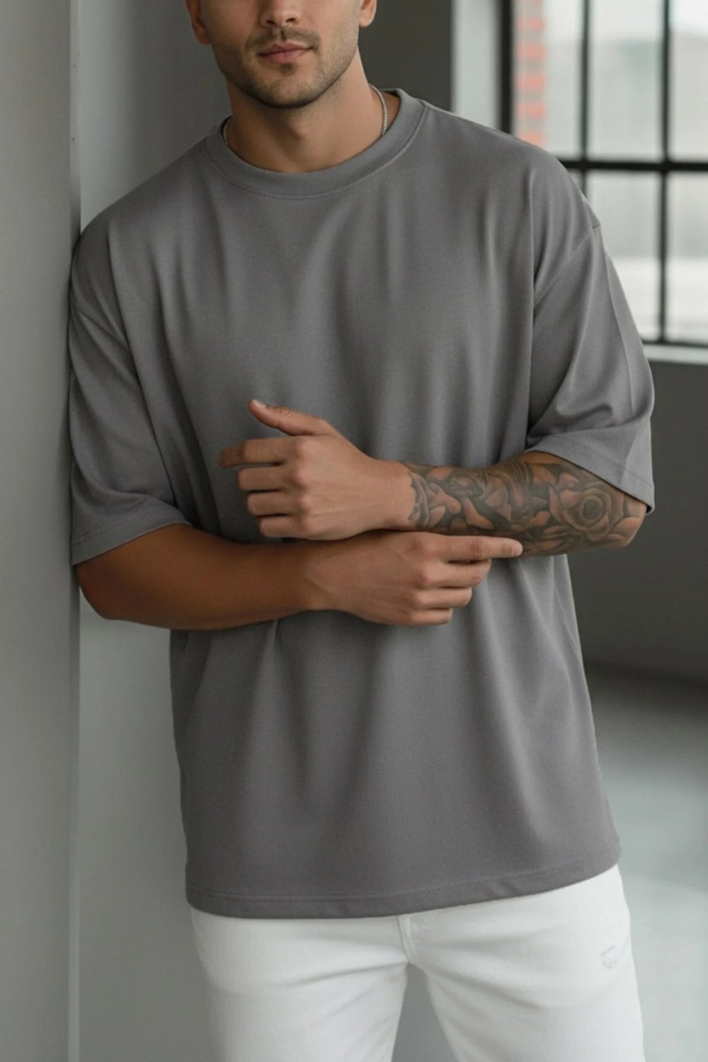 Teenage Millionaire Erkek Gri Basic Düz Baskısız Oversize Salas Boyfriend T-Shirt
