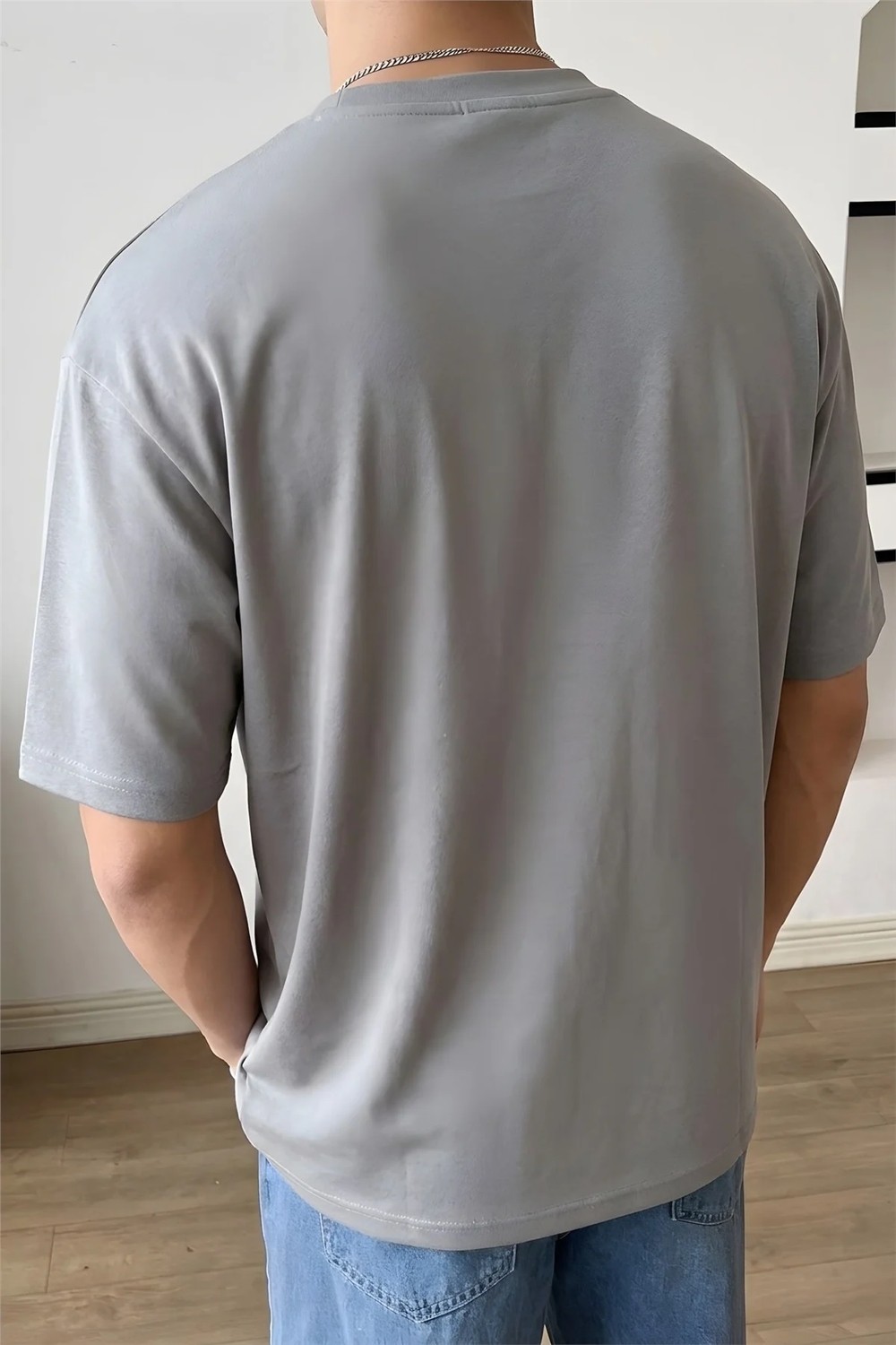 Teenage Millionaire Erkek Gri Basic Düz Baskısız Oversize Salas Boyfriend T-Shirt görsel 3