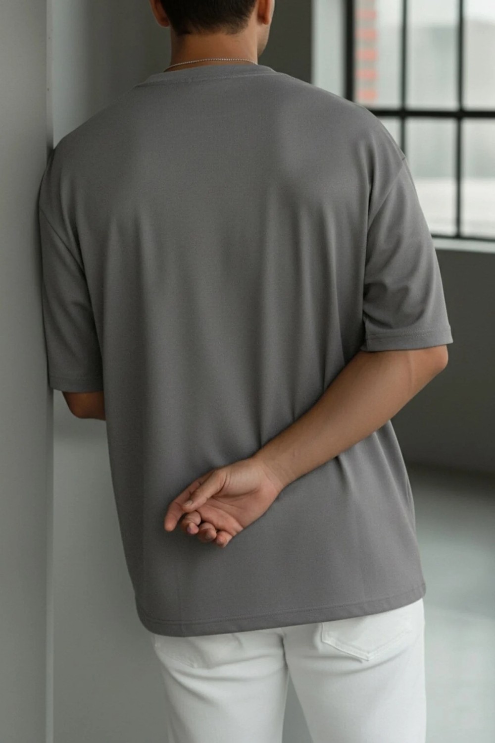 Teenage Millionaire Erkek Gri Basic Düz Baskısız Oversize Salas Boyfriend T-Shirt görsel 5