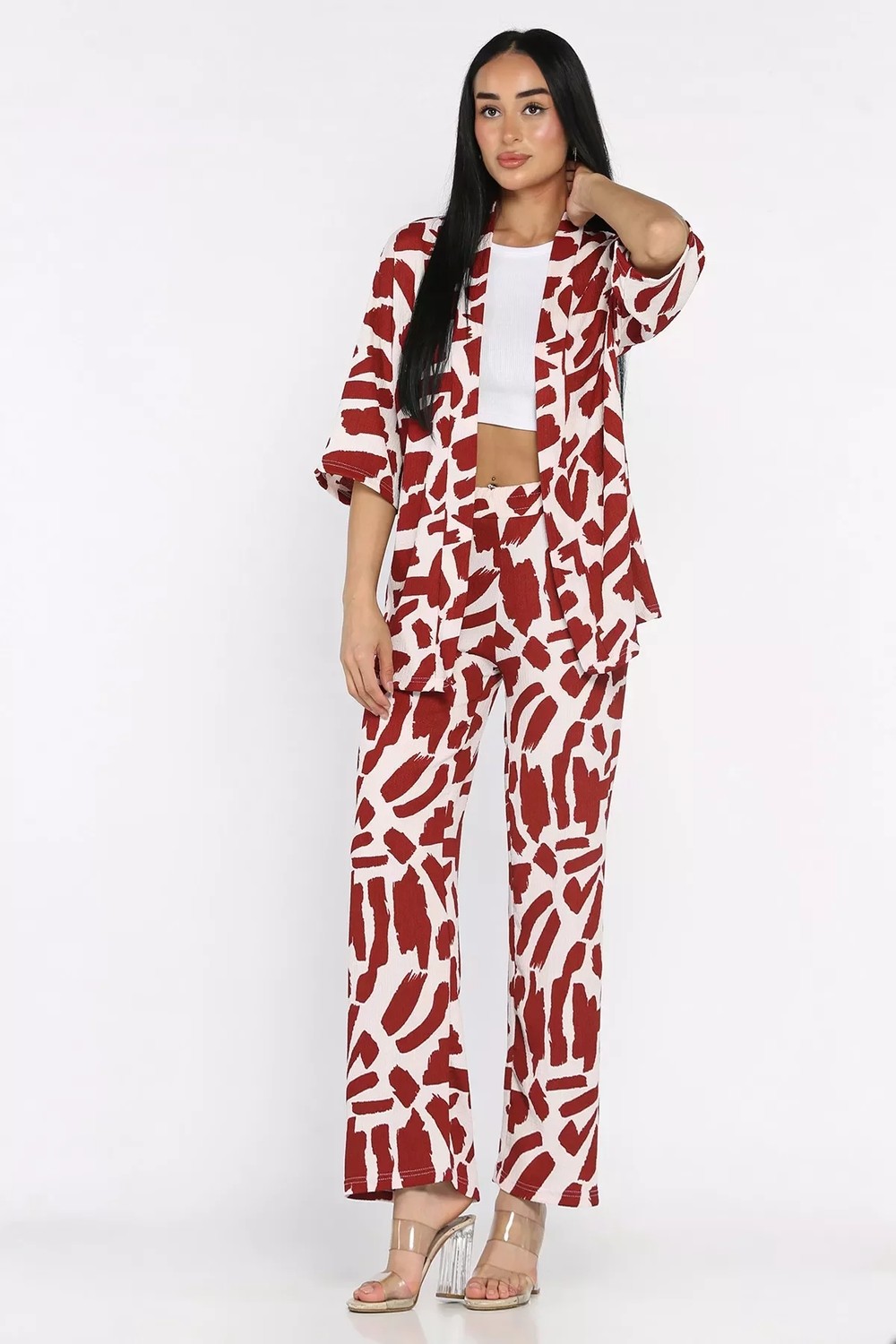 Gülseli Kadın Desenli Kimono Pantolon Ikili Takım P-00022647