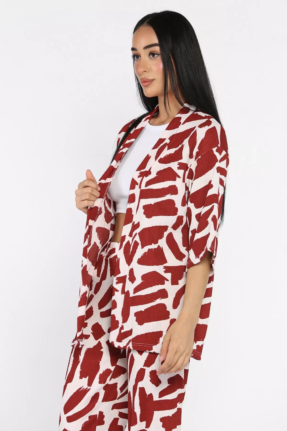 Gülseli Kadın Desenli Kimono Pantolon Ikili Takım P-00022647 görsel 2