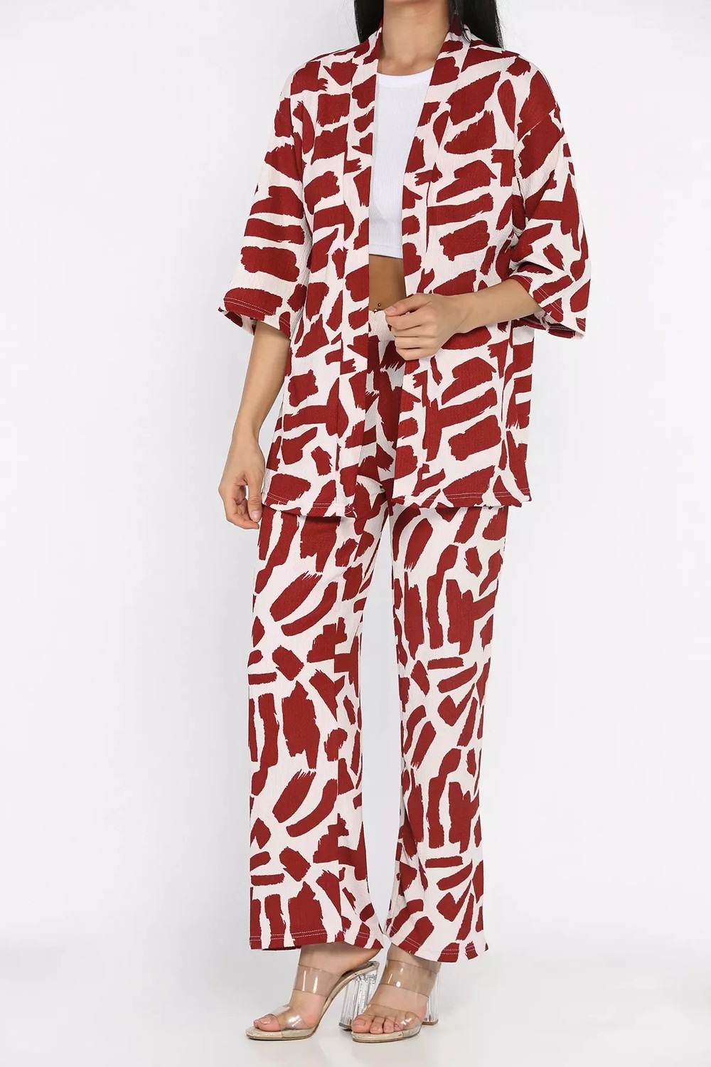 Gülseli Kadın Desenli Kimono Pantolon Ikili Takım P-00022647 görsel 3