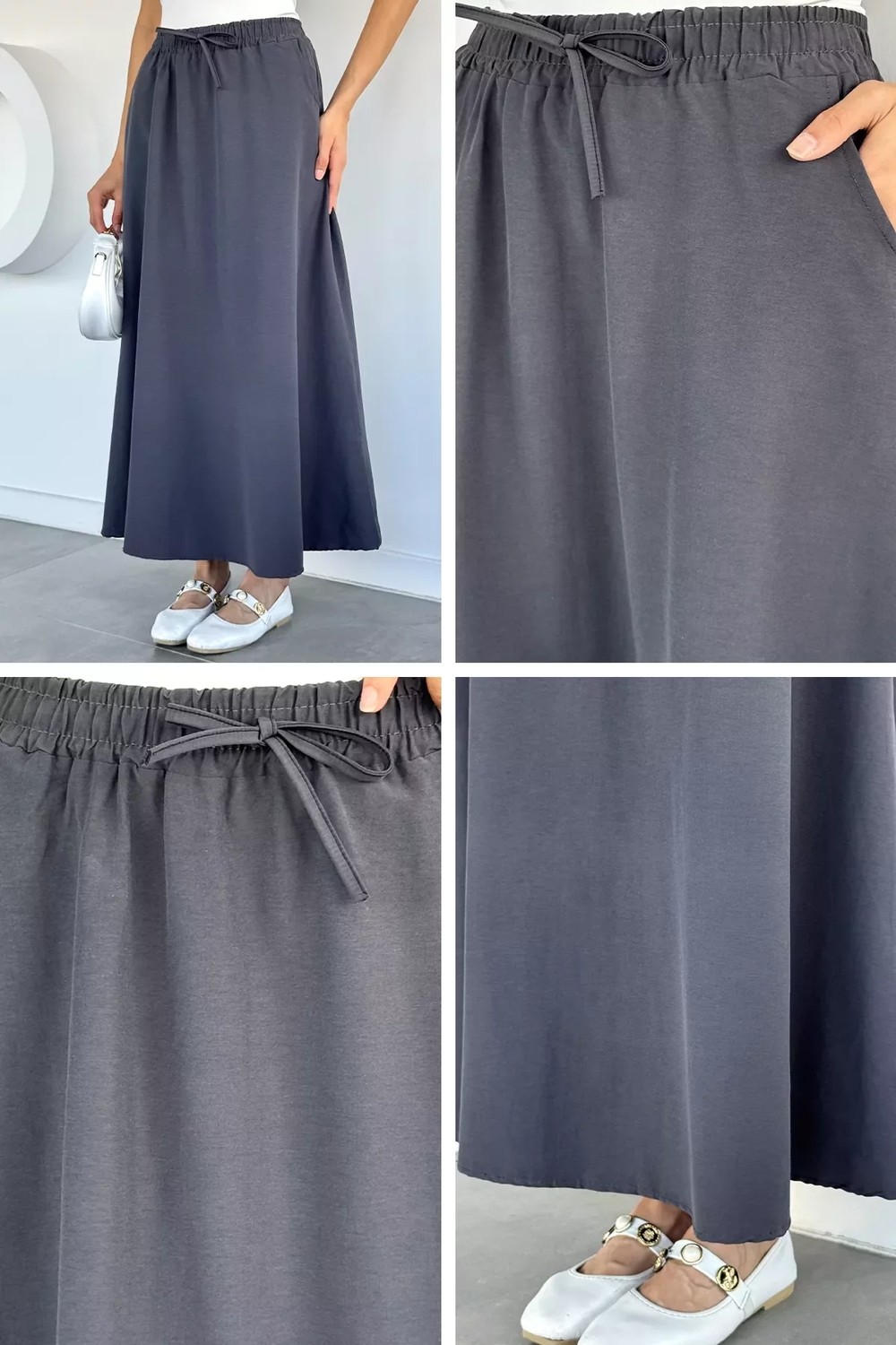 Gülseli Kadın Bel Lastikli Çift Cepli Etek P-00022546 görsel 5