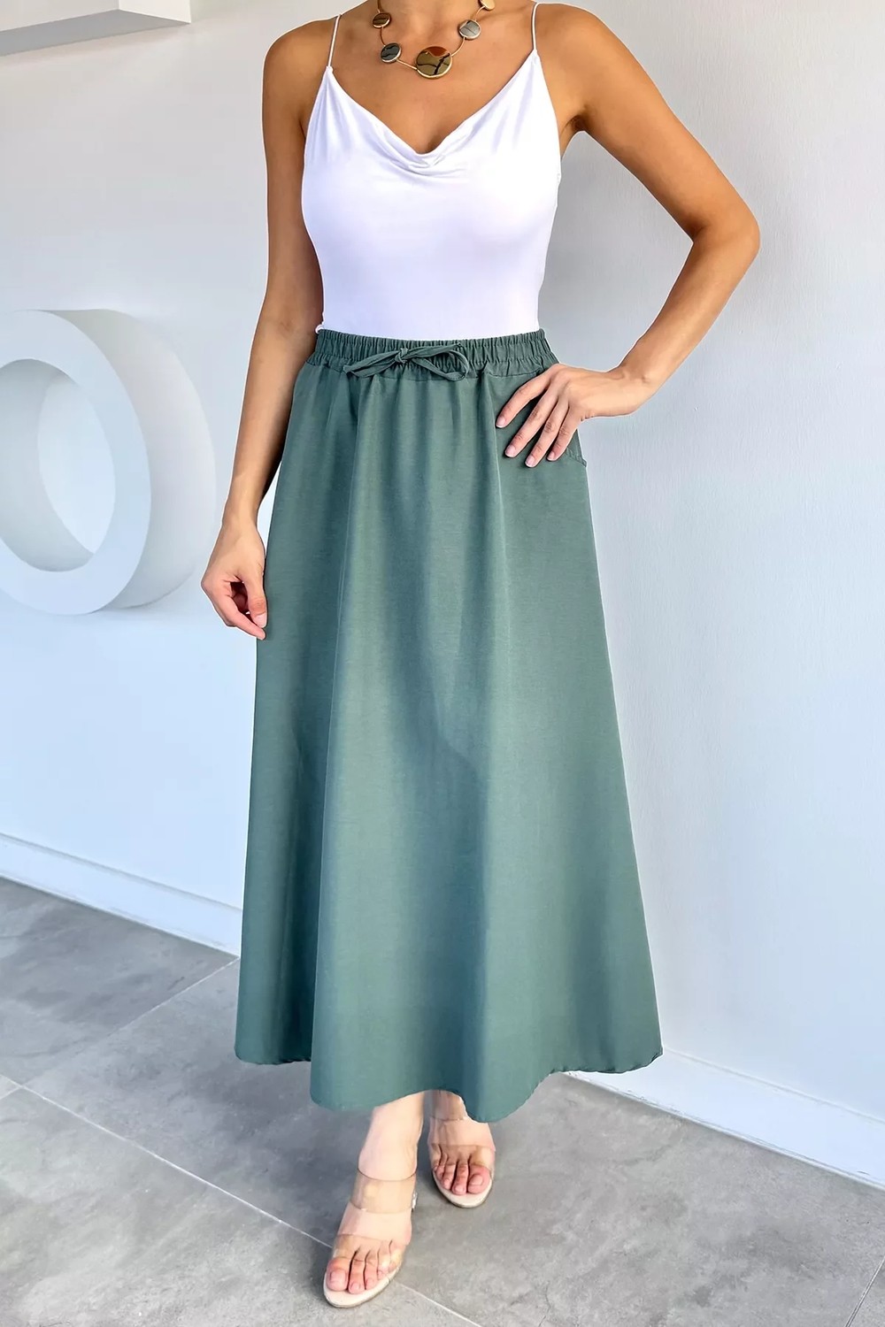 Gülseli Kadın Bel Lastikli Çift Cepli Etek P-00022546 görsel 6