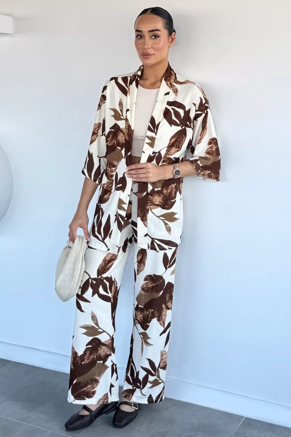 Gülseli Kadın Desenli Kimono Pantolon Ikili Takım P-00022647