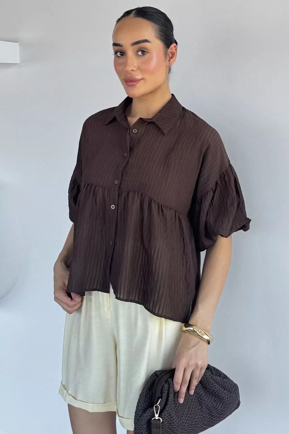 Gülseli Kadın Balon Kol Büzgülü Gömlek P-00022607 görsel 7