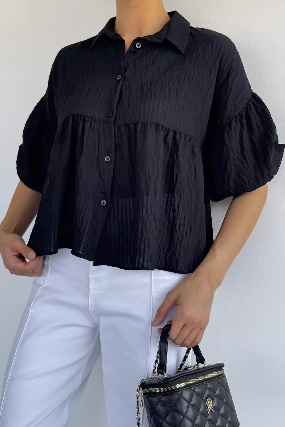 Gülseli Kadın Balon Kol Büzgülü Gömlek P-00022607