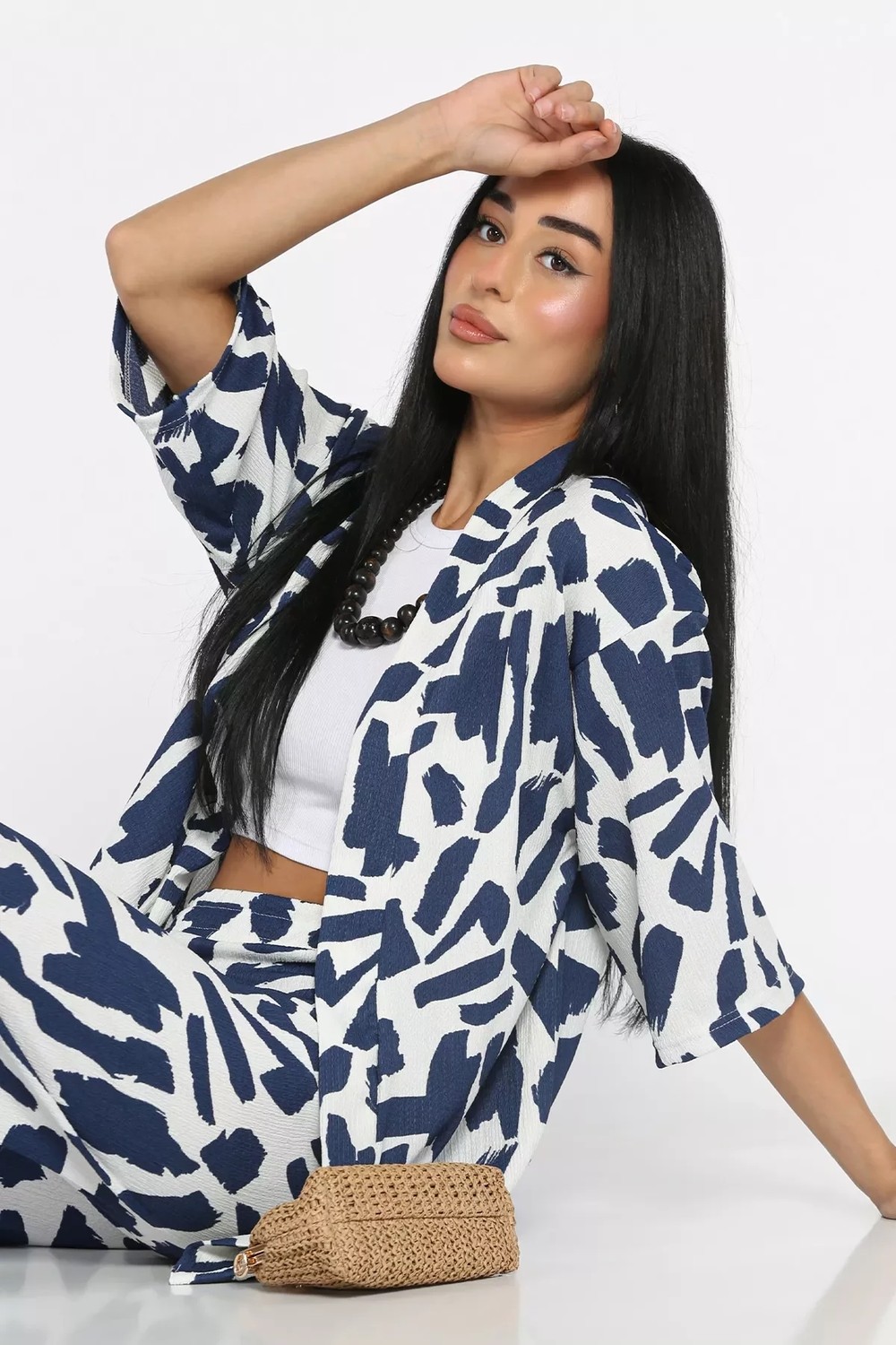 Gülseli Kadın Desenli Kimono Pantolon Ikili Takım P-00022647