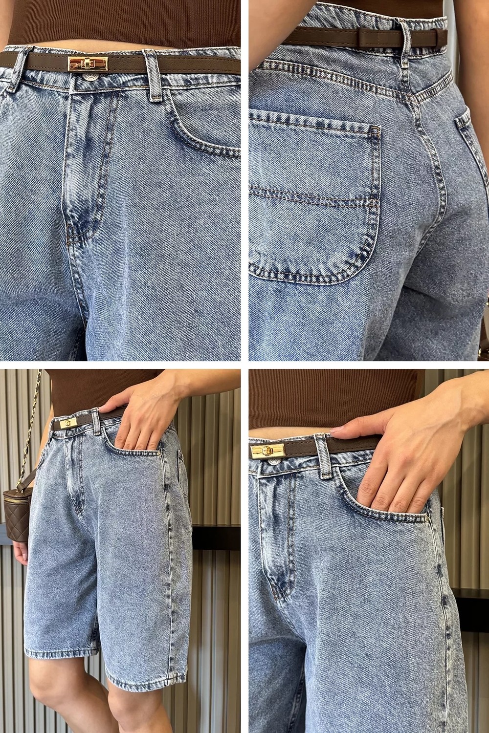 Gülseli Kadın Deri Kemerli Kot Şort P-00022591 görsel 2