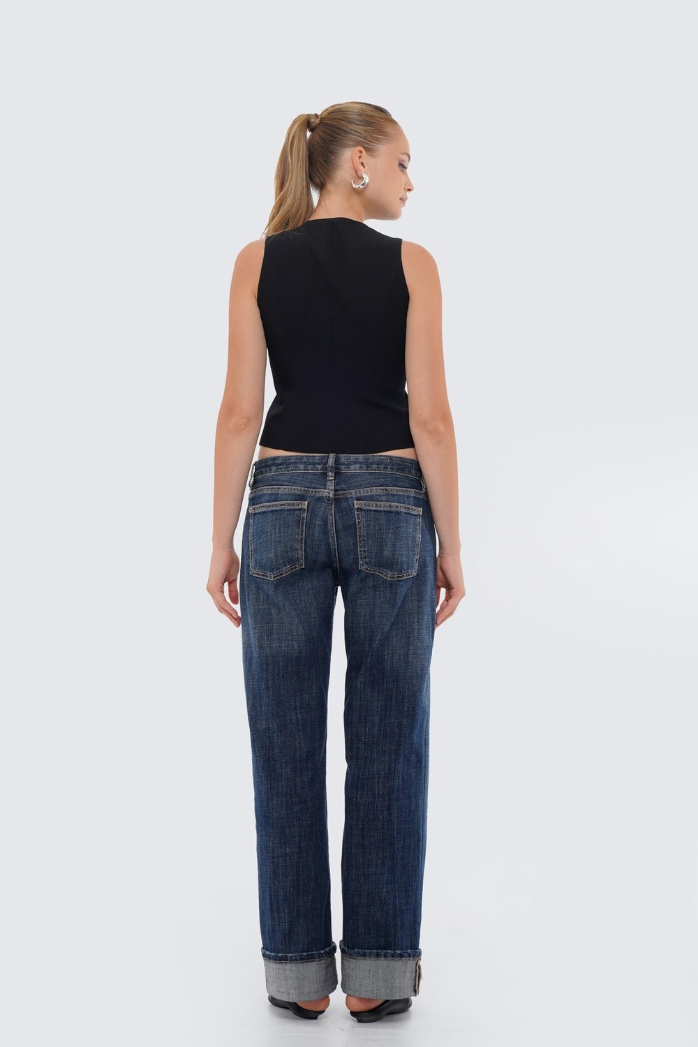 Thalure Kadın Siyah Kruvaze Kapama Fit Yelek görsel 6