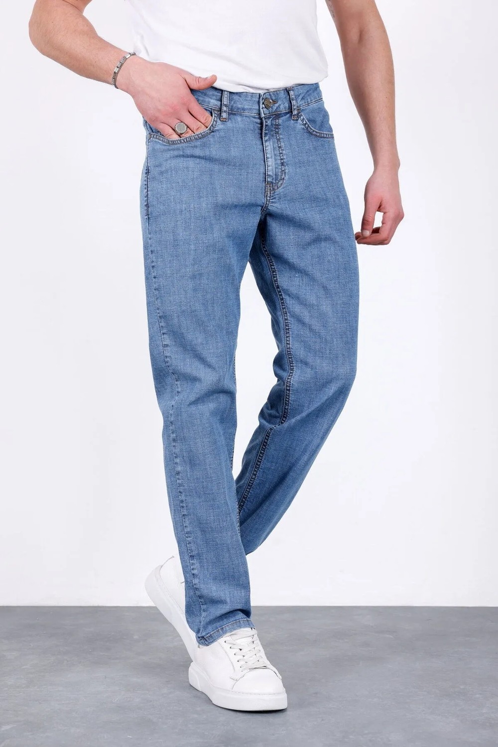 Hlt Jeans Erkek Yazlık Mavi Kar Ince Kumaş Regular Fit Boru Paça Esnek Likralı Jeans HLTHE001969 görsel 7