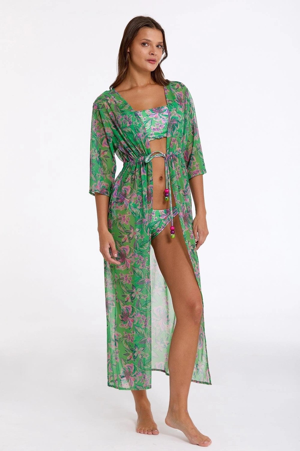 Amora Fancy Clothing Argento 2106-3014 Kadın Önü Açık Uzun Kaftan görsel 2