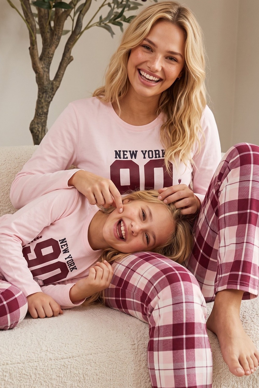 Siyah İnci Somon Ekose Desenli Pamuklu Likralı Örme Pijama TAKIM26241184