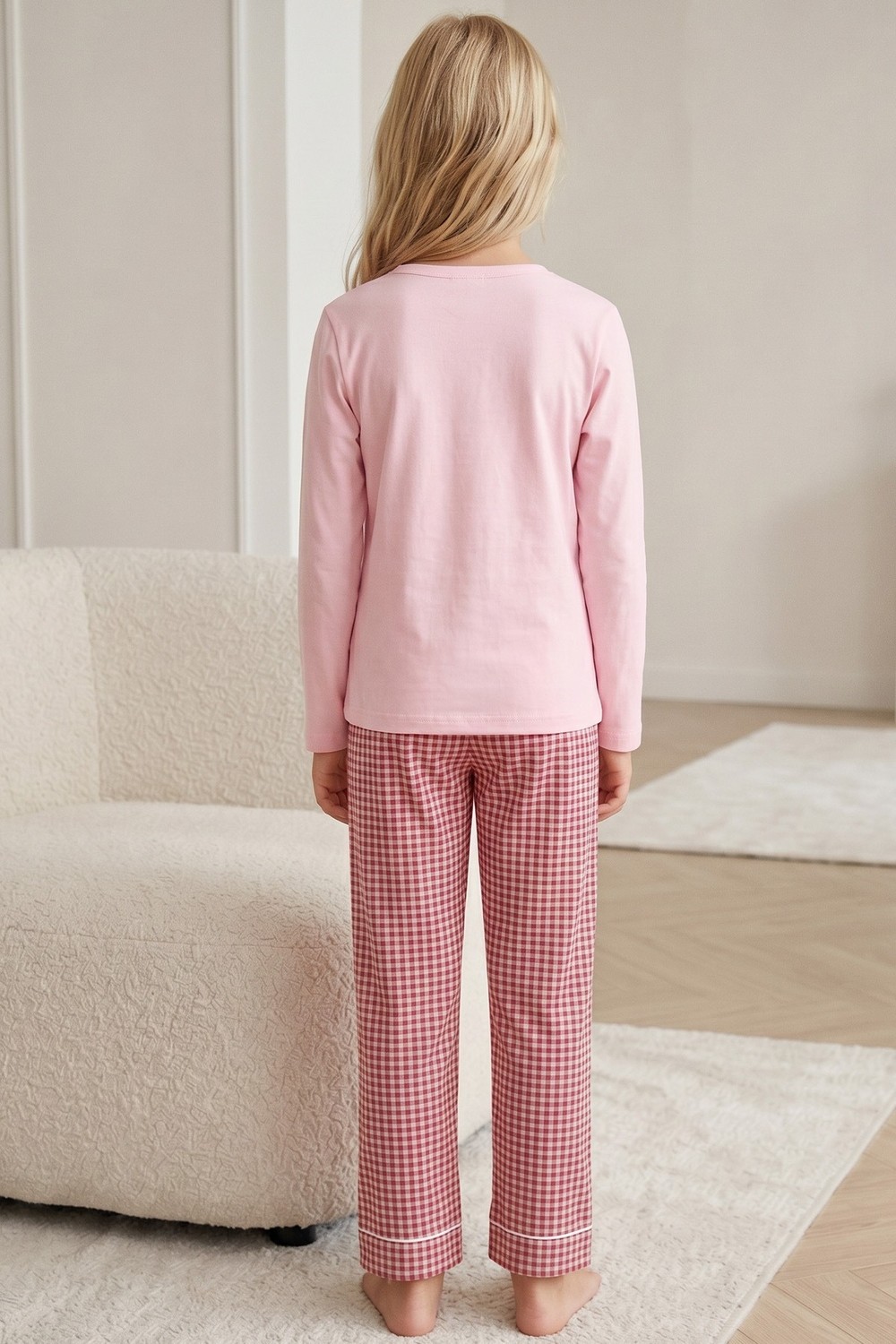 Siyah İnci Pembe Desenli Pamuklu Likralı Örme Pijama TAKIM26241166 görsel 5