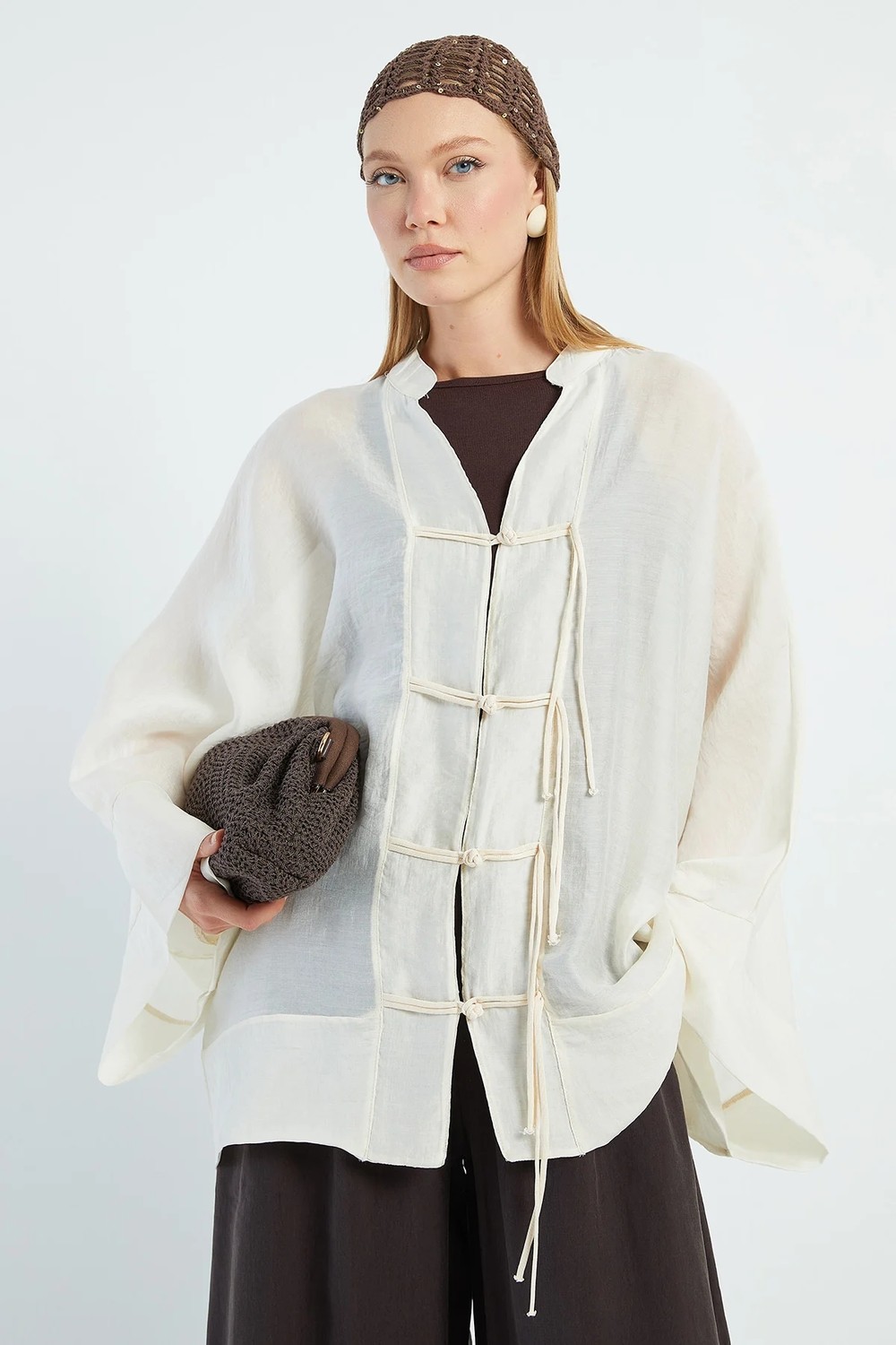 FullaModa Geniş Kol Oversize Transparan Kimono