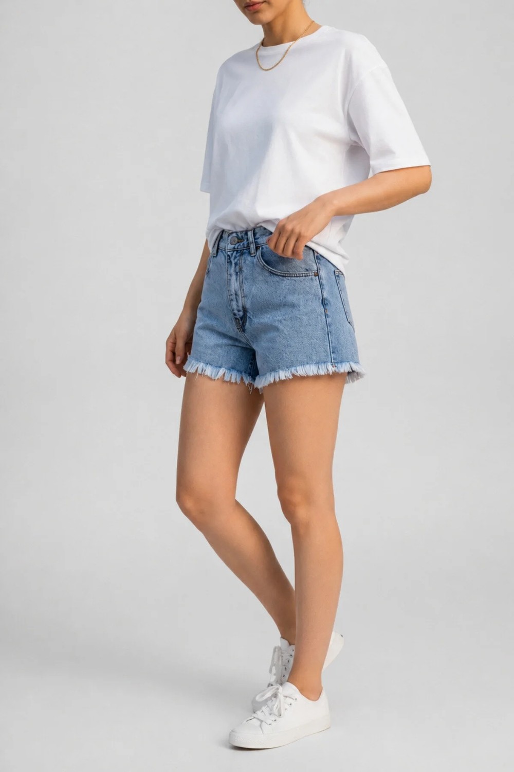 Woddi Liva Ters Paça Detaylı Kadın Lacivert Jeans Şort Günlük Esnek Denim Kot Şort görsel 6