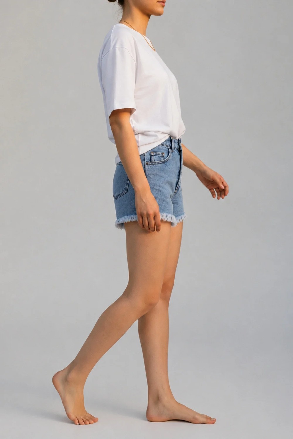 Woddi Liva Ters Paça Detaylı Kadın Lacivert Jeans Şort Günlük Esnek Denim Kot Şort görsel 7