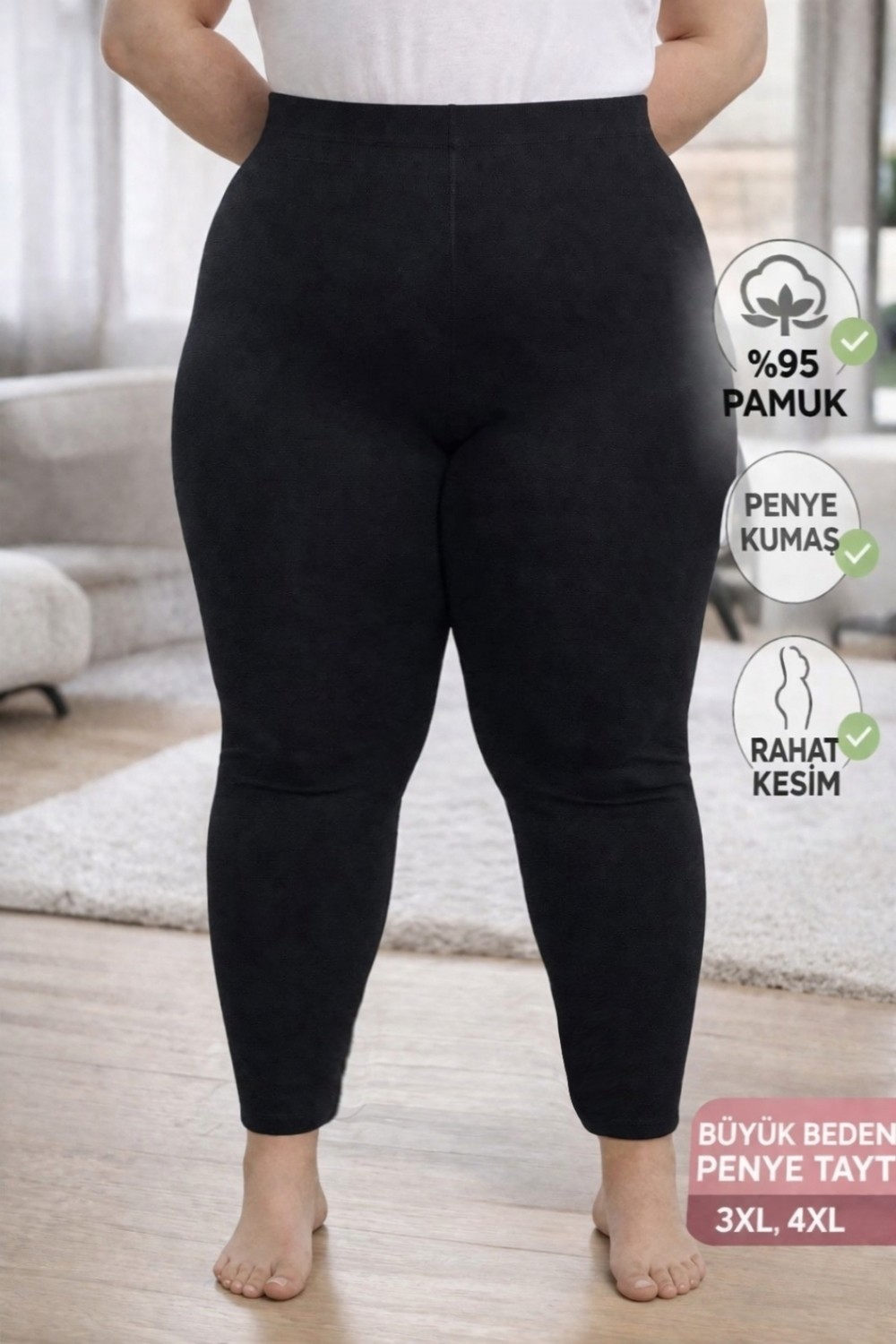 Medament Büyük Beden Ağlı Kapri Penye Tayt(Extra Büyük Beden) Rahat Kalıp, Yüksek Bel. görsel 3