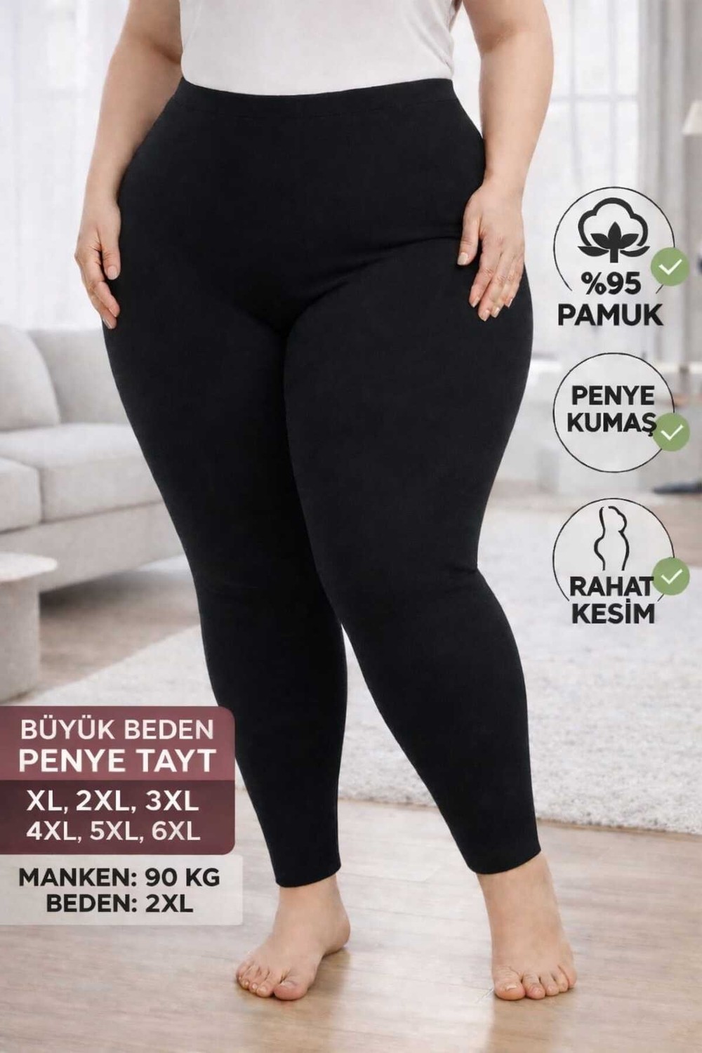 Medament Büyük Beden Ağlı Kapri Penye Tayt(Extra Büyük Beden) Rahat Kalıp, Yüksek Bel. görsel 6